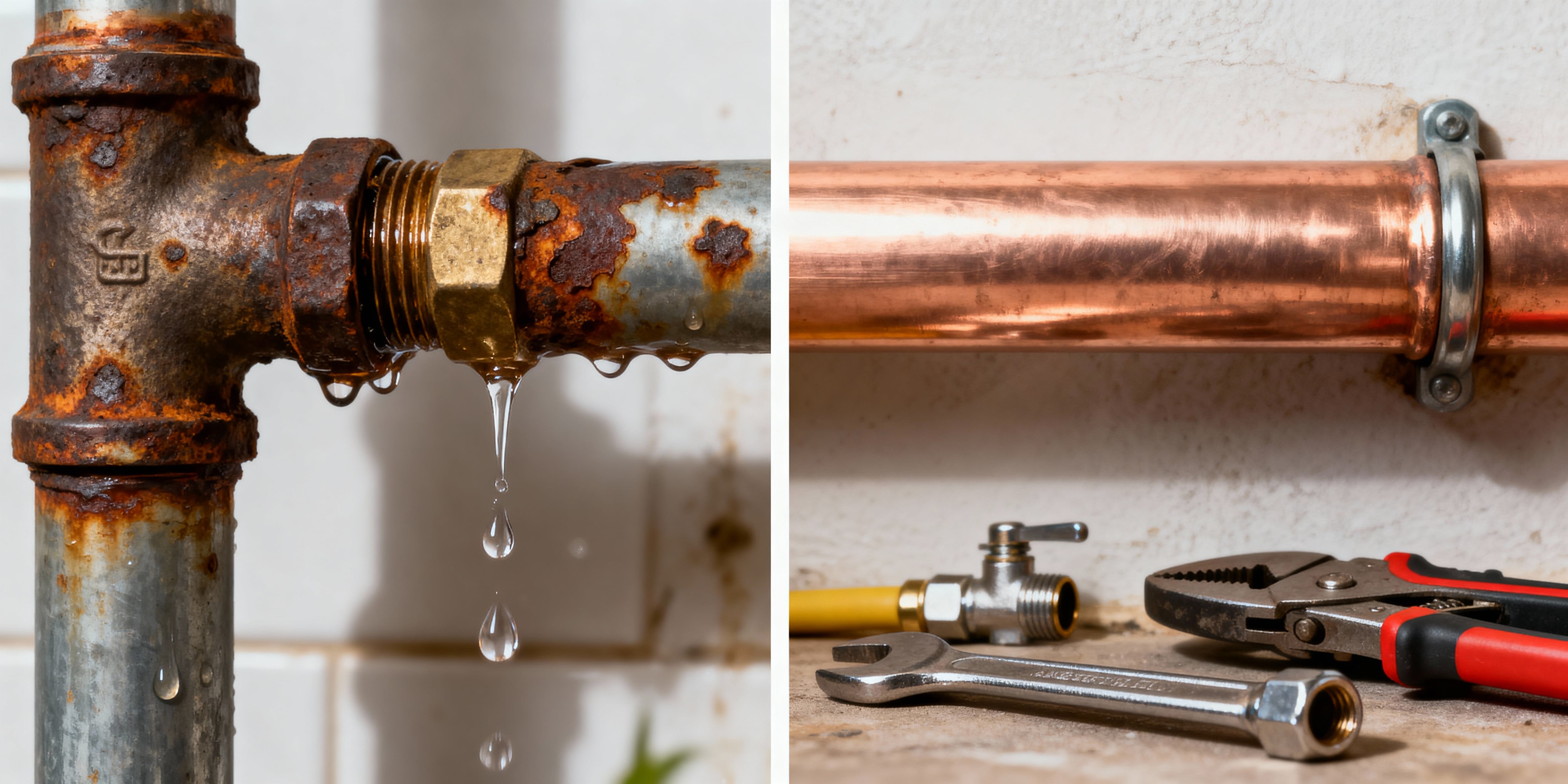 Avant/Après réparation de tuyauterie par plombier professionnel