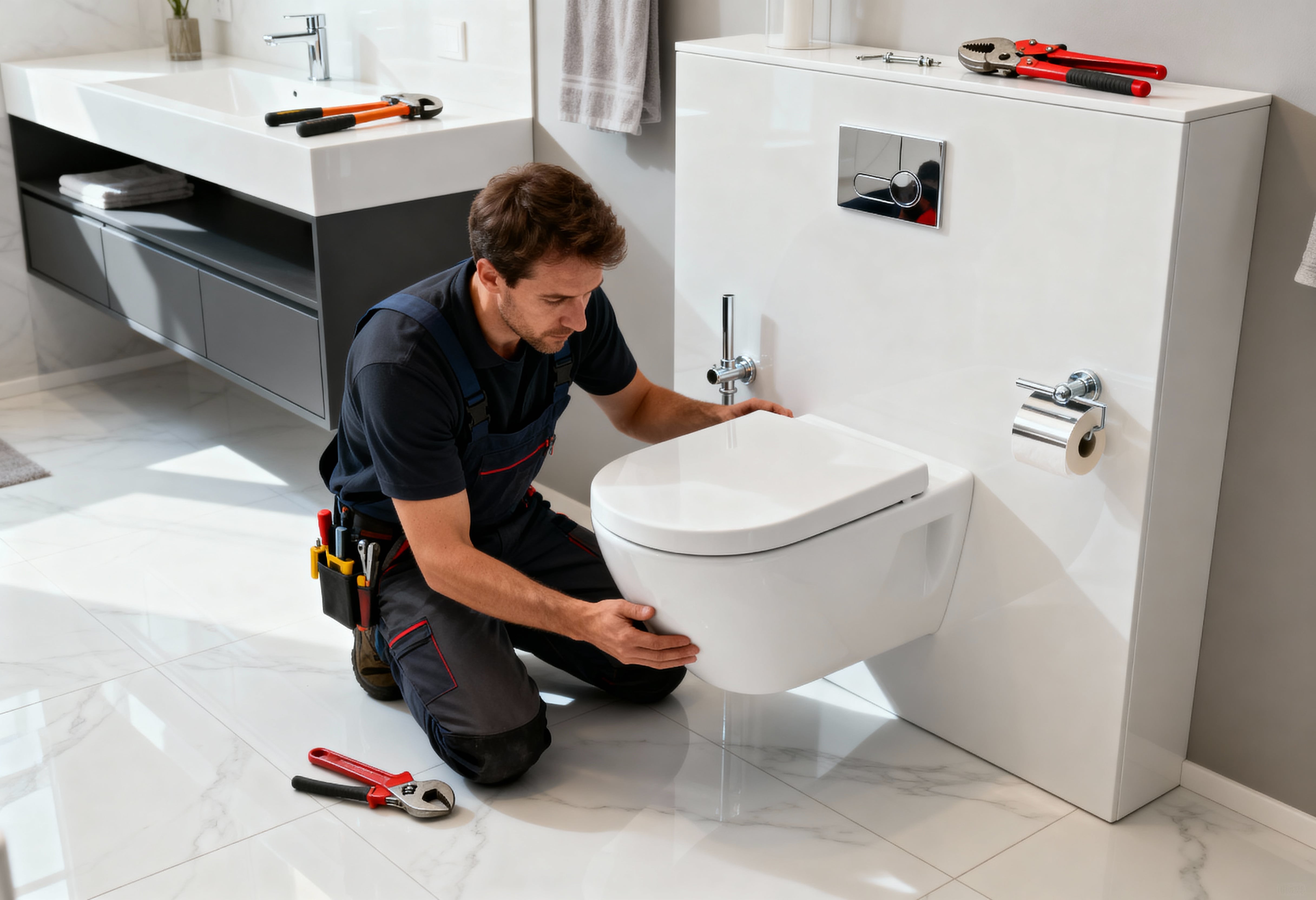 Installation de sanitaires modernes par plombier professionnel